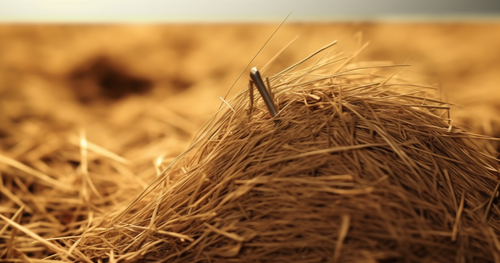 Close-up image of a needle in a haystack