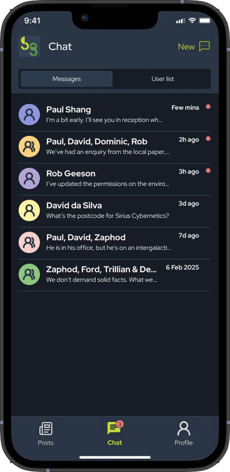 SoGood Community app: chat list
