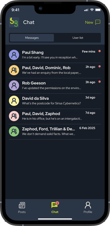 SoGood Community app: chat list