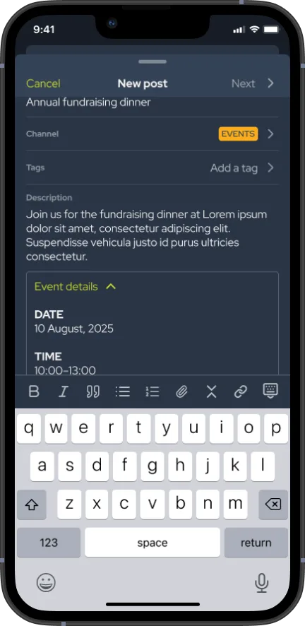 SoGood Community app: creating an event