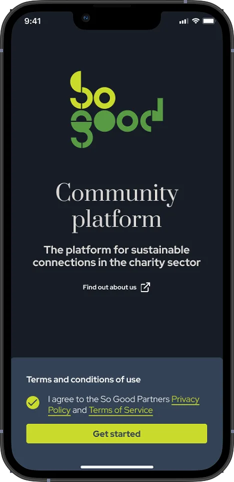 SoGood Community app: welcome screen