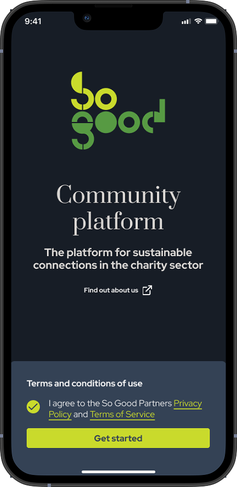 SoGood Community app: welcome screen